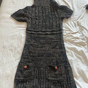 Cozy Knit Kids Dress in Black and Gray